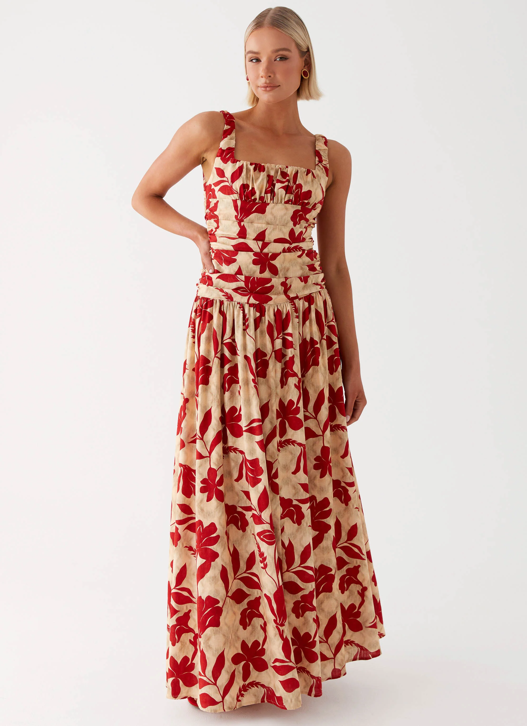 Zinna Linen Maxi Dress - Red - Image 3